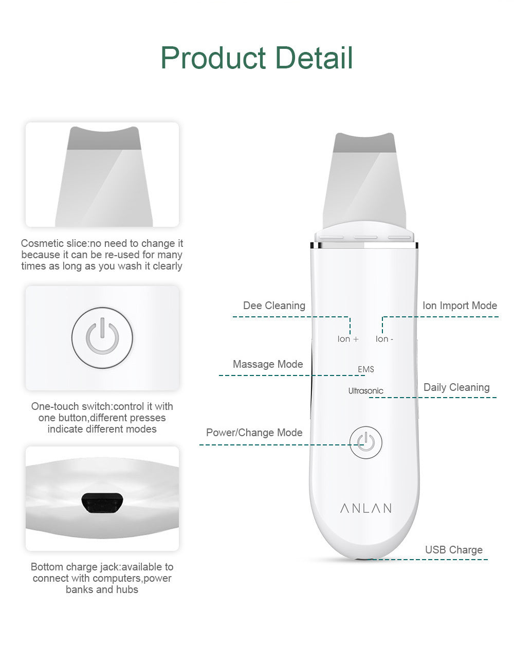 Skin Scrubber ANLAN® – Nettoyage en profondeur par ultrasons, Ion+, EMS